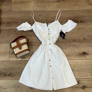 Lulu's White Midi Dress with Button Detail